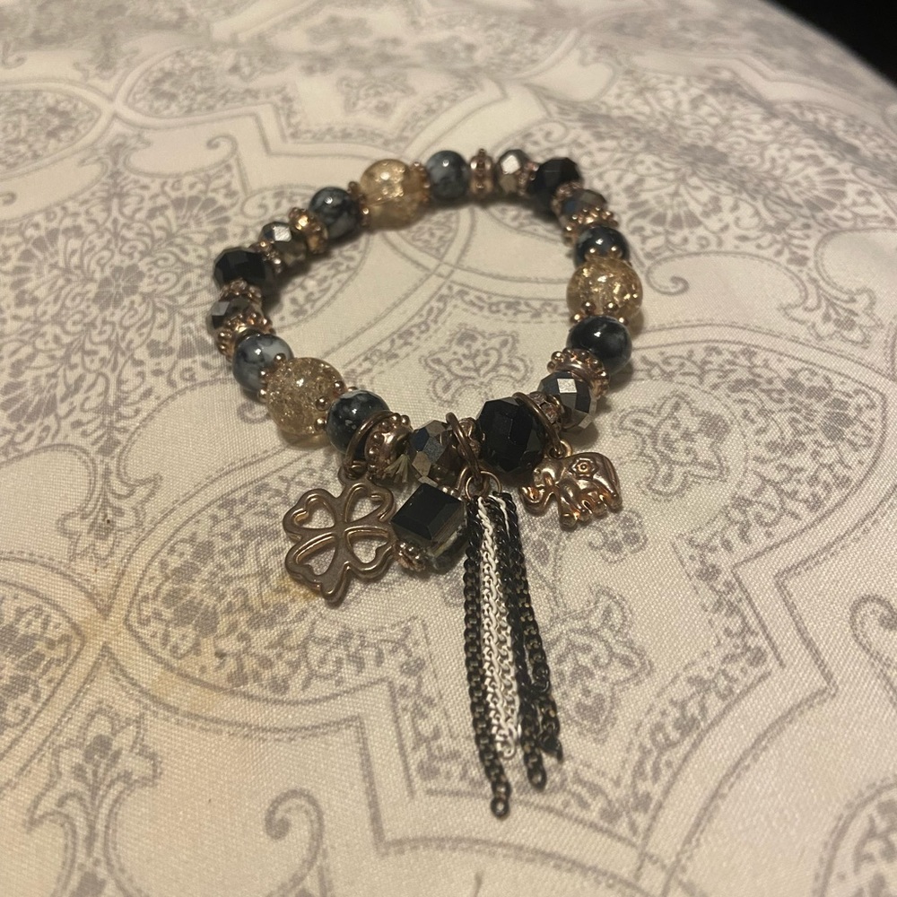 5/$10 | Elephant Bracelet | Gold, Black, White, & Gunmetal Charms & Beads